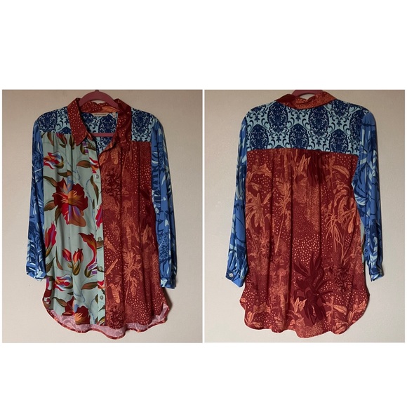 Soft Surroundings Hermosa Long Sleeve Button Floral Island Print Tunic Top Large - Picture 4 of 11